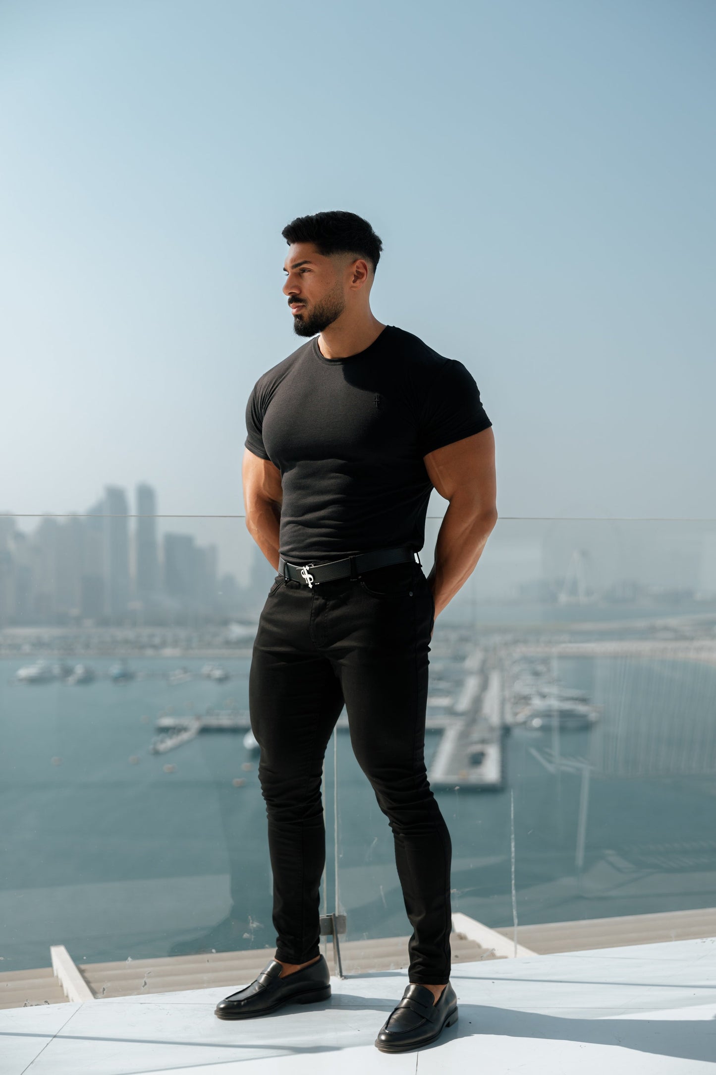 Elegantly Tailored Slim Fit Stretch Black Sateen Trousers for Men - FSH405 by Father Sons