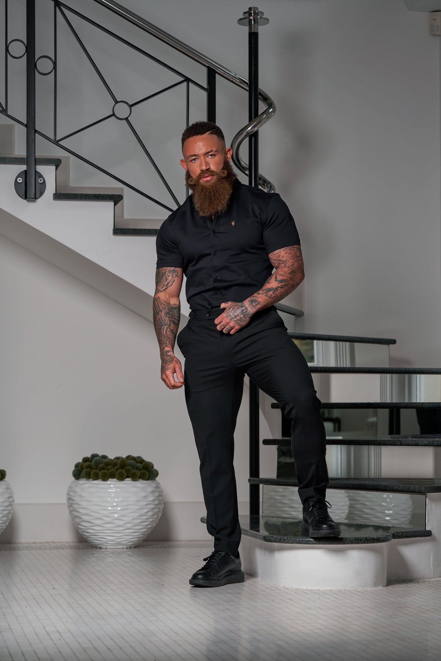 Elevate Your Style with Father Sons Slim Fit Black Stretch Trousers Featuring Luxurious Gold Waist Adjusters - FST018 (Available for Pre-Order Starting September 19th)
