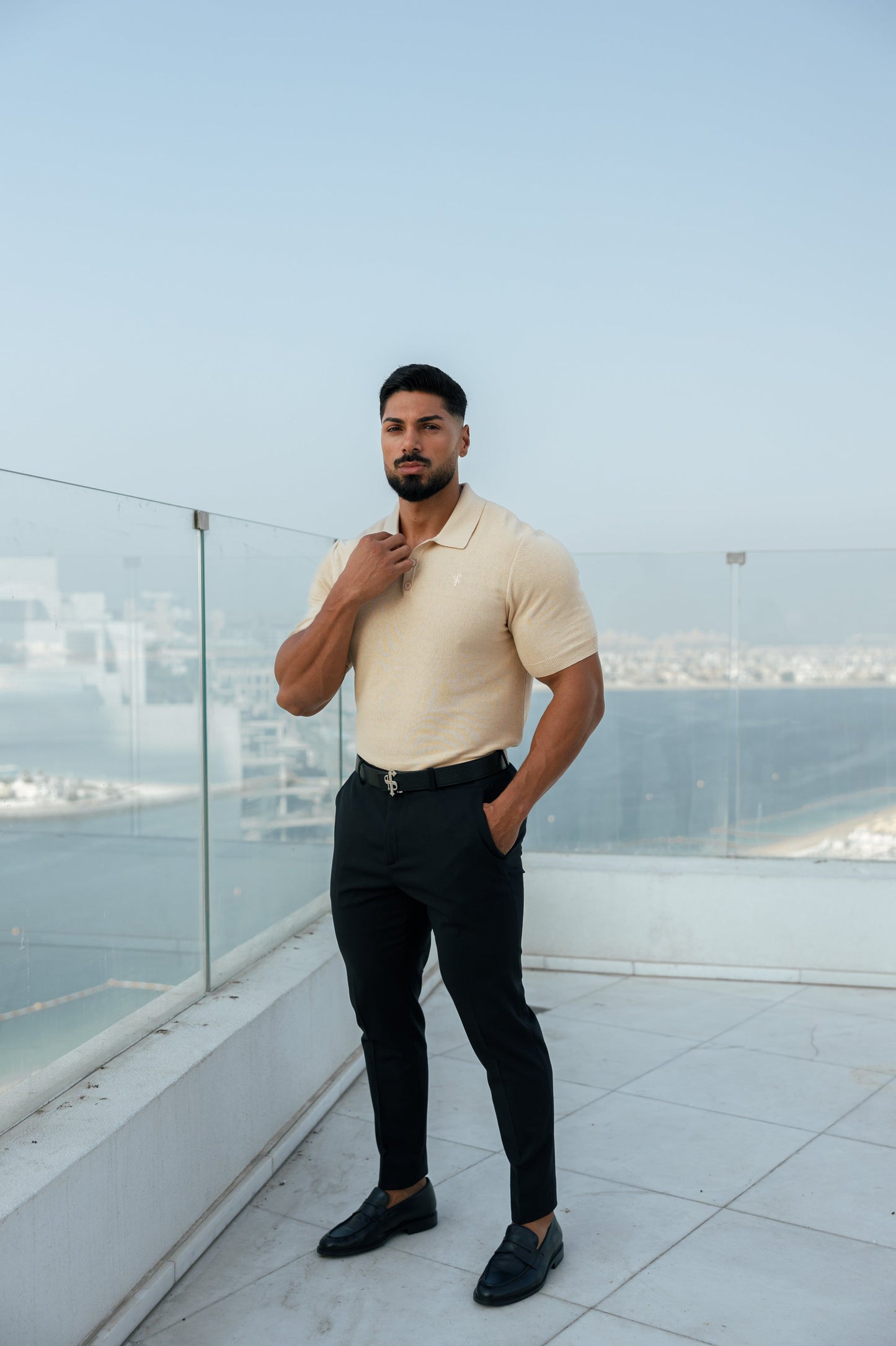 Elevate Your Wardrobe with the Father Sons Classic Beige Knitted Polo - Short Sleeve Style - FSN111
