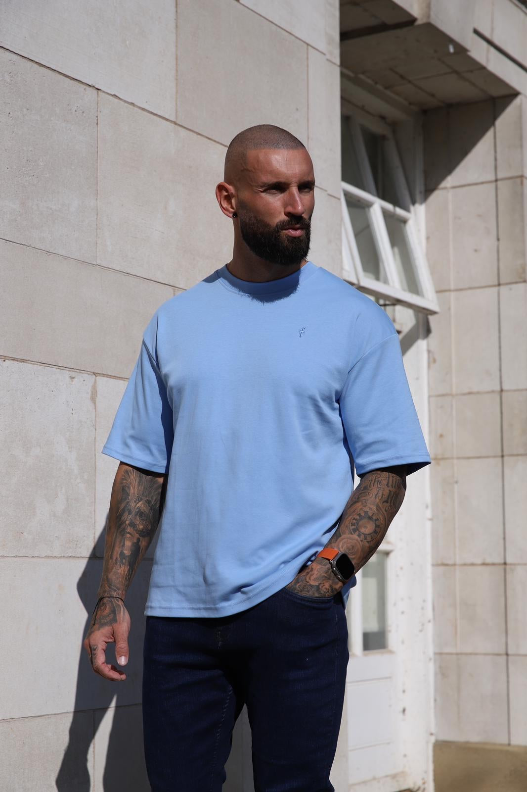 Elevate Your Wardrobe with the Father Sons Light Blue Oversized Crew Neck T-Shirt - FSH872