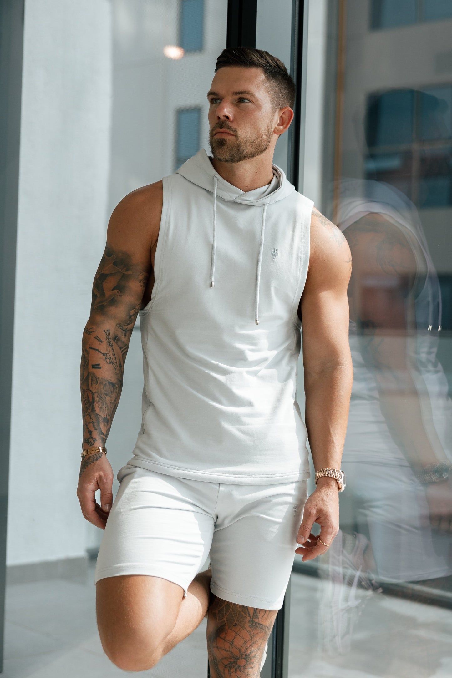 Stylish Light Grey Elasticated Shorts for Father & Sons - FSH899