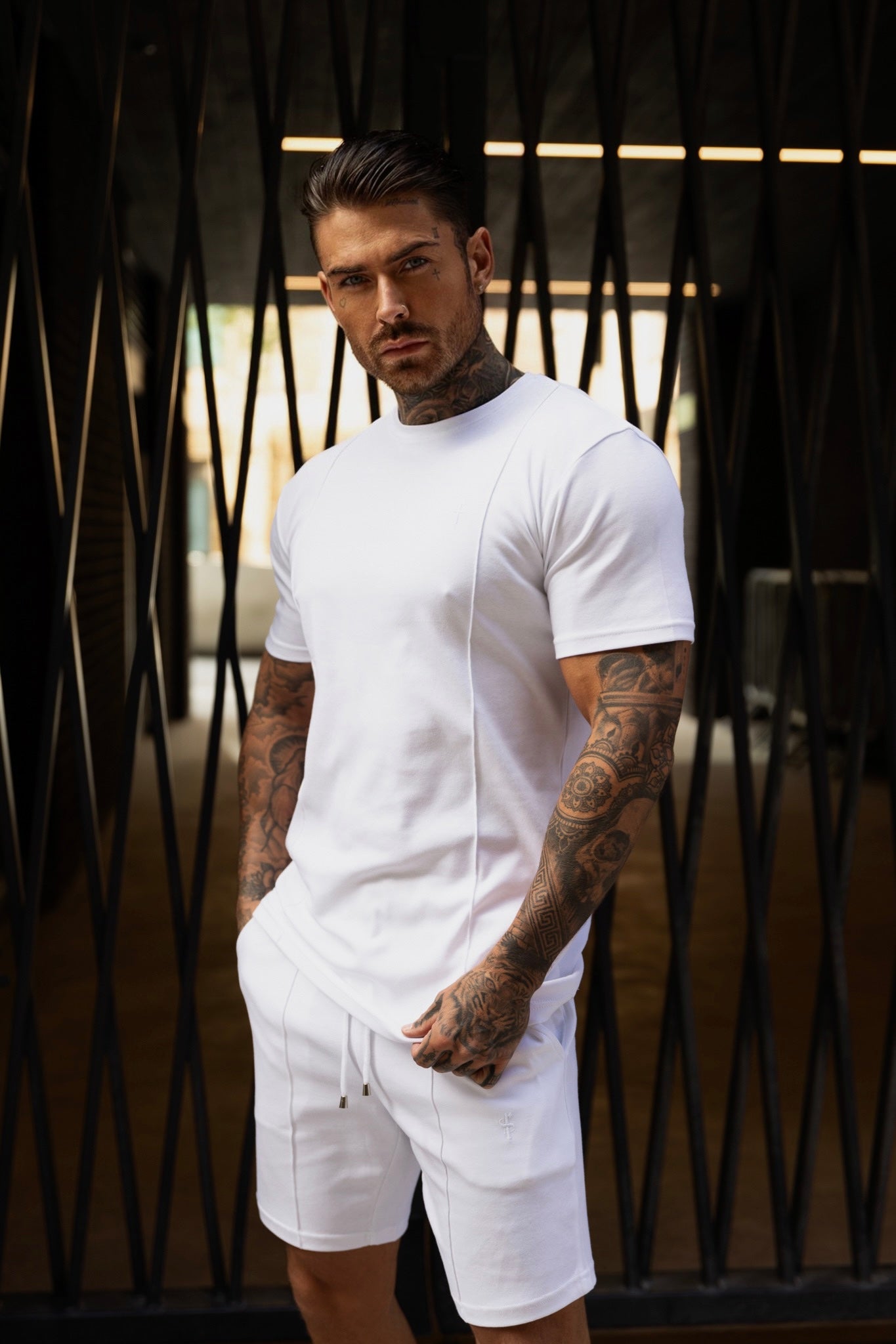 Elevate Your Wardrobe with the Father Sons White Crew Neck T-Shirt Featuring Elegant Pintuck Accents - FSH1047