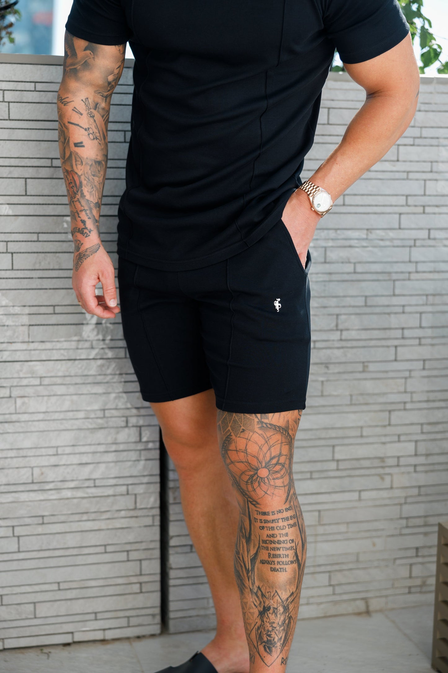 Elevate Your Style: Father Sons Black & Silver Crew T-Shirt with Chic Pintuck Detail - FSH1044