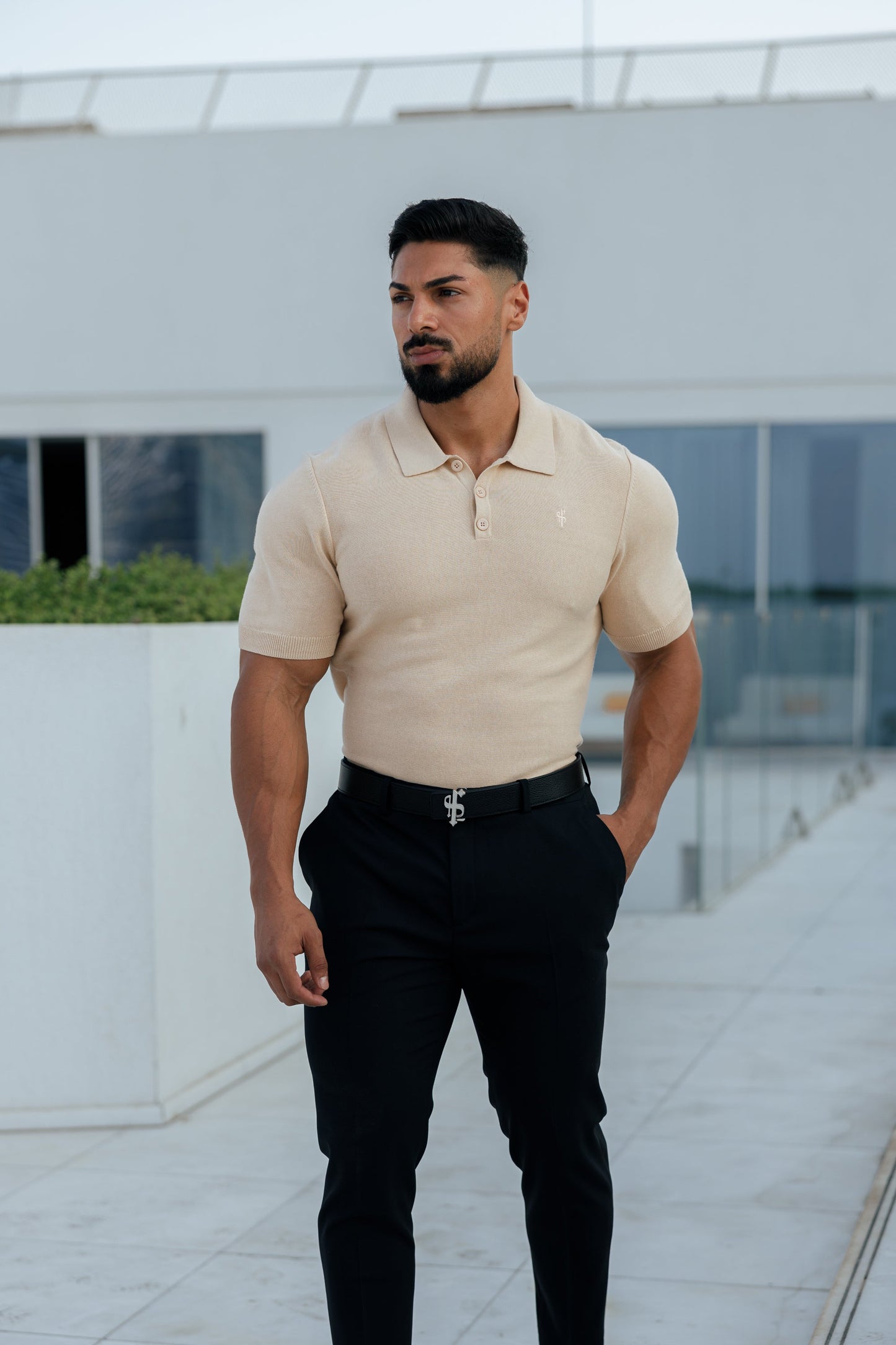 Elevate Your Wardrobe with the Father Sons Classic Beige Knitted Polo - Short Sleeve Style - FSN111