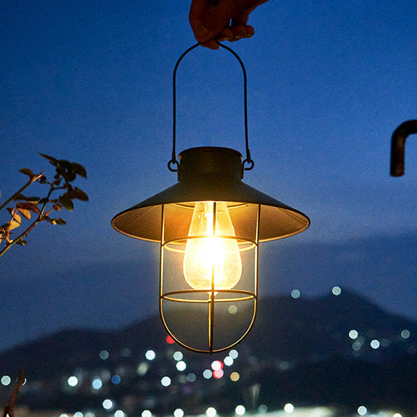 Outdoor Solar Hanging Lantern - Iron - Warm Glow - Black - Bronze - Garden Light