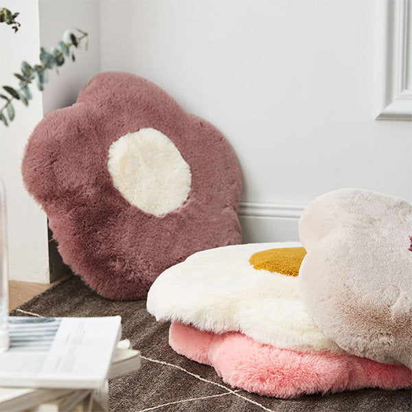 Cozy Floral Plush Cushion - Comfortable Assured - Soft and Fluffy - Pink