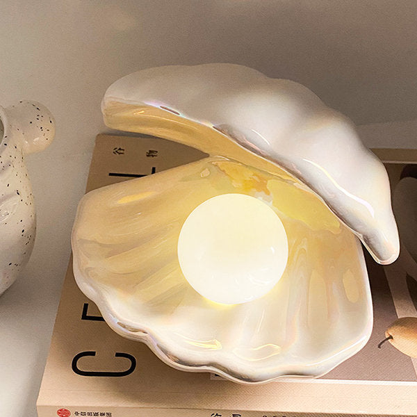 Elegant Shell Night Lamp - Pink - White - Ceramic - Ambient Lighting - Charming Decor