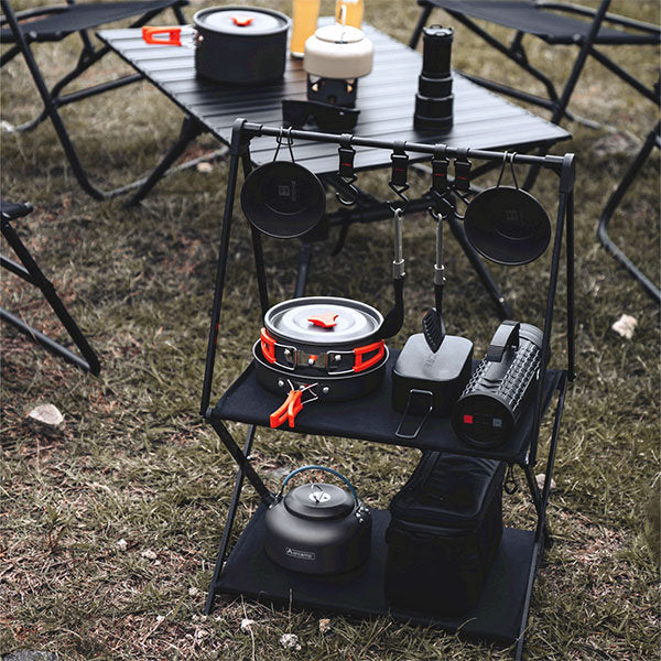 Folding Multi-Tier Storage Rack - Black - Perfect for Outdoor Camping