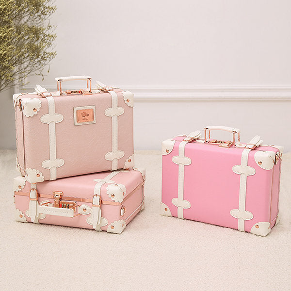 Elegant Vintage Suitcase - Faux Leather - Pink - Green - For Journey