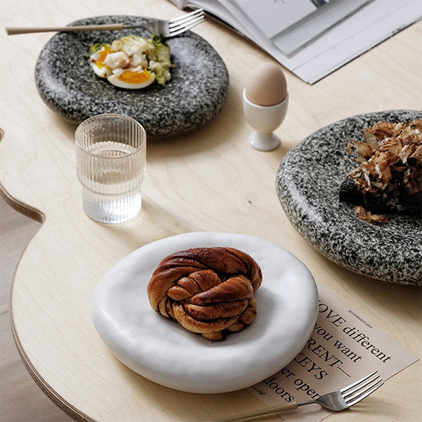 Stone Inspired Ceramic Plate - Egg Shaped - Elegant Touch - Marble Gray