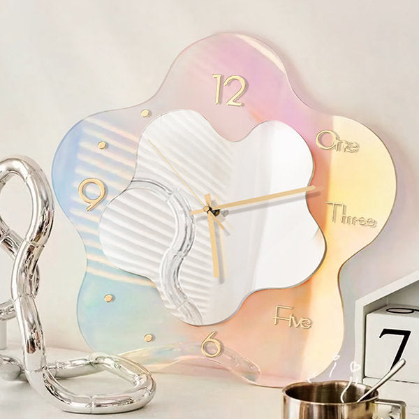 Iridescent Flower Acrylic Wall Clock - Unique Home Decor - Gradient Color