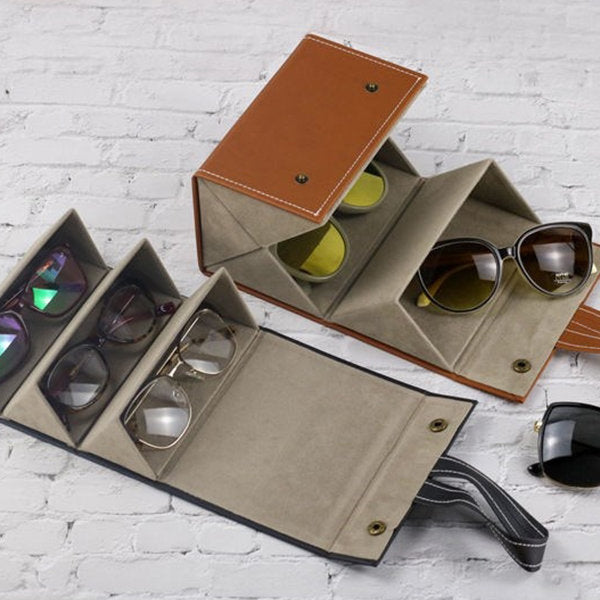 Stylish Eyewear Organizer Case - PU Leather - Protect Your Glasses - Brown - Black