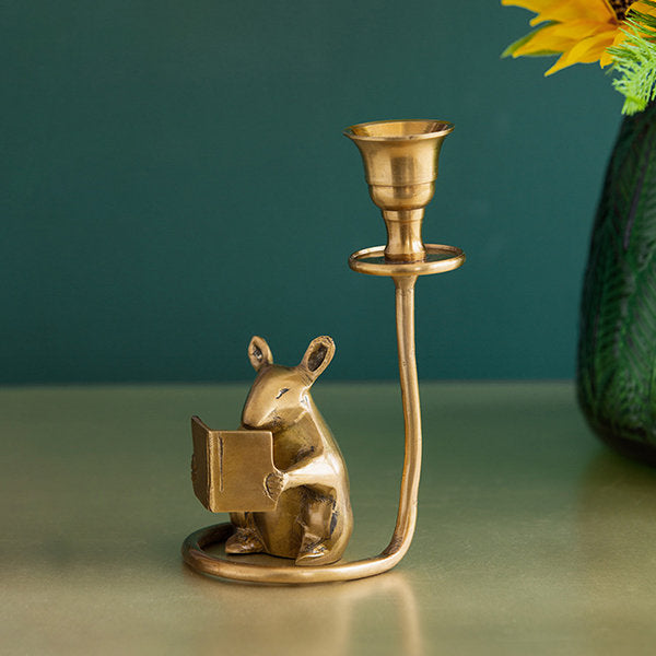 Vintage Brass Mouse Candle Holder - Whimsical Motif
