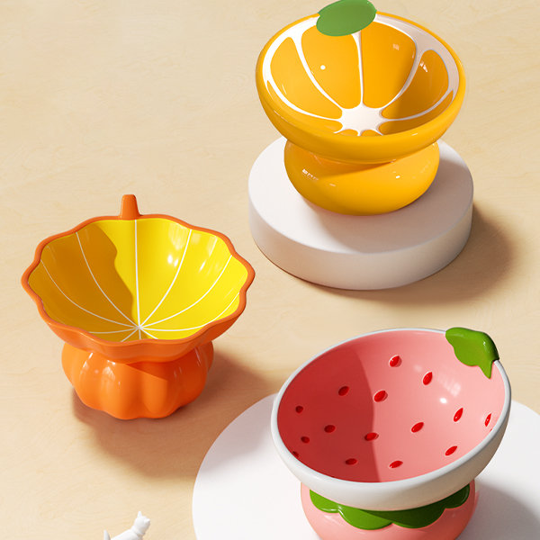 Ceramic Fruit Pet Bowl - Orange - Strawberry - Pumpkin