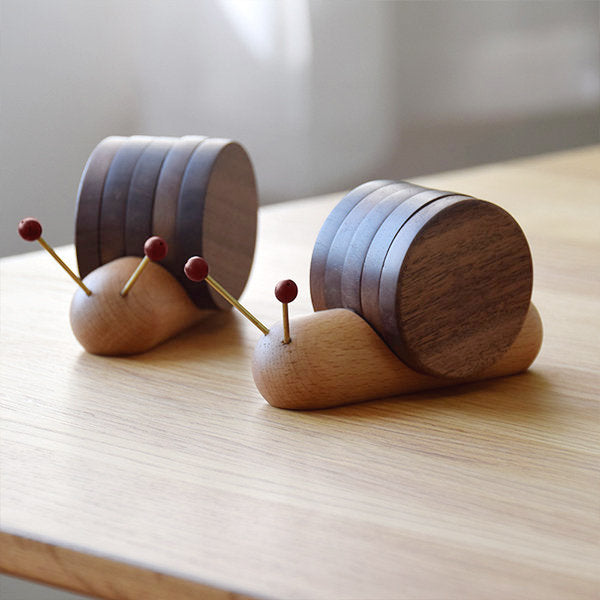 Wooden Snail Coasters Set - Protects Surfaces - Whimsical Decor