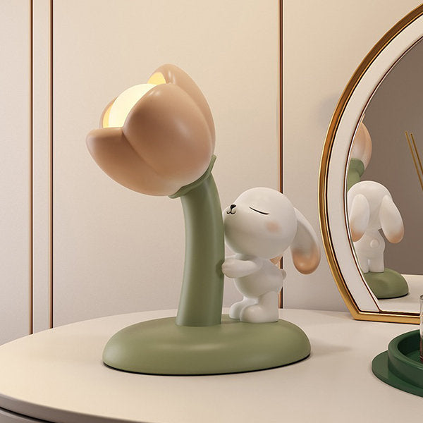 Charming Rabbit Tulip Table Lamp - Resin - Cozy Ambiance - Ideal For Bedrooms