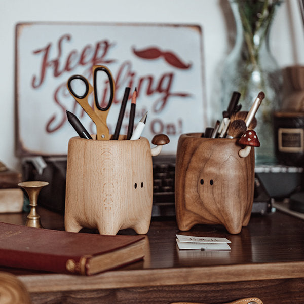 Charming Wooden Cartoon Storage Holder - Mushroom Accents - Practical Desk Organizer