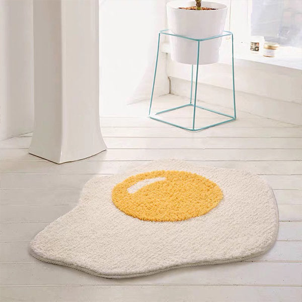 Sunny-Side Up Egg Mat - Whimsical and Cozy Floor Decor - Playful Charm
