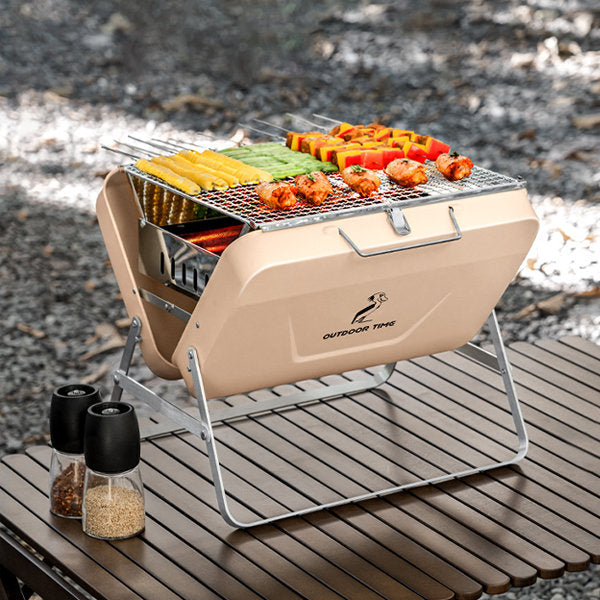 Portable Folding Barbecue Grill - Stainless Steel - Beige - Green - For Camping and Picnic