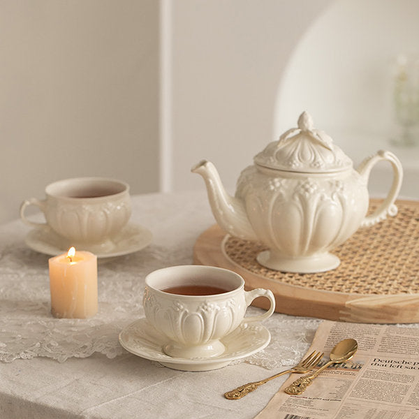 Elegant Vintage Tea Set - Ceramic - Timeless Elegance - Embossed Floral