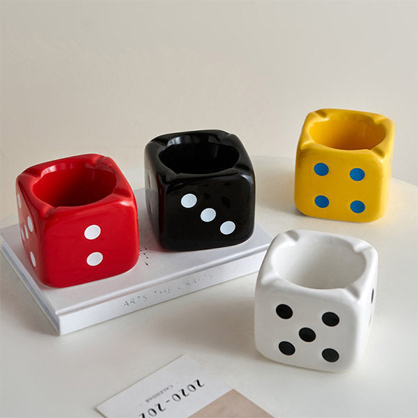 Dice Ceramic Ashtray - Red - Black - Yellow - White