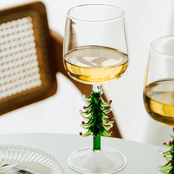 Copa de vino con forma de árbol de Navidad - Artículos festivos - Diseño elegante - Cristalería artesanal