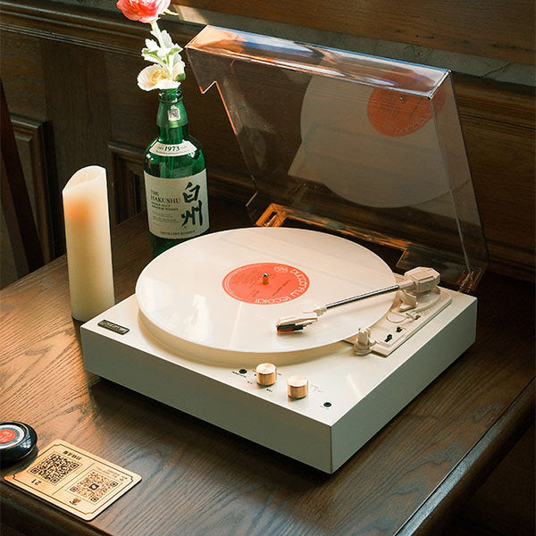 Vintage Vinyl Record Player - Classic Sound - Brown - Gray - Timeless Aesthetic