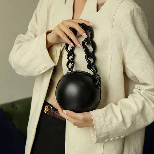Elegant Black Sphere Handbag – Bold and Stylish Round Purse - Chunky Chain Handle