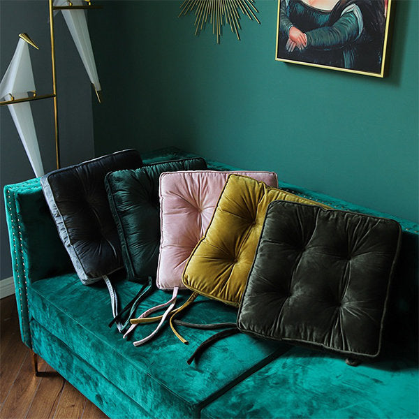 Retro Square Seat Cushions - Luxurious Velvet - Classic and Comfort - Green