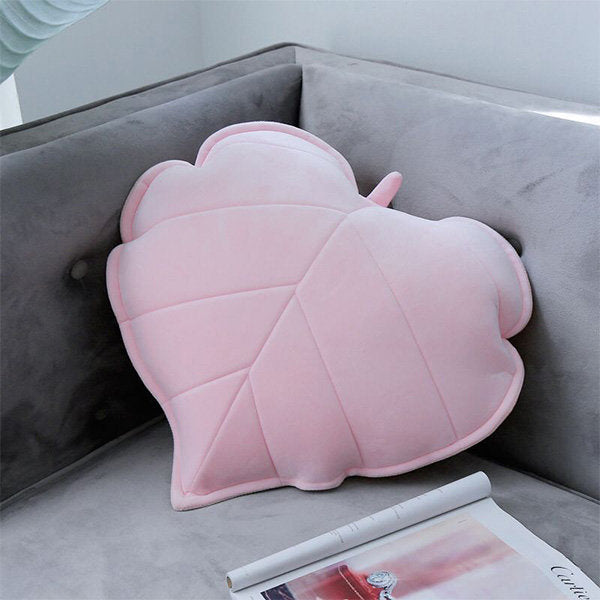 Cozy Leaf-Shaped Pillow - Pink - Green - Soft and Whimsical - Great for Lounging