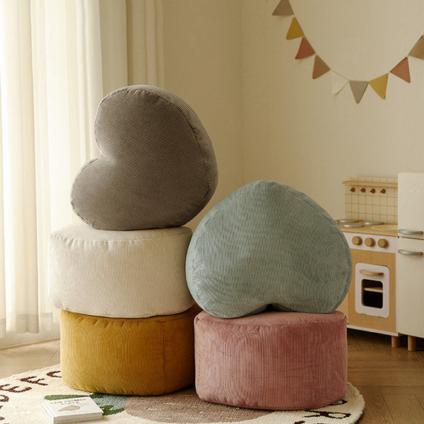 Heart Shaped Corduroy Ottoman - Pink - Yellow - Comfortable Seating - Adds a Cozy Touch