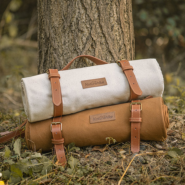 Rustic Cotton Picnic Blanket - Brown - White - Outdoor Adventures