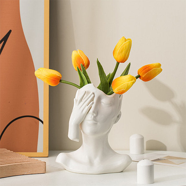 Abstract Human Figure Vase - Elegant White Ceramic - Modern Artistic Flair