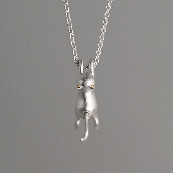 Silver Cat Pendant Necklace - Cat Lovers Jewelry - Playful Gifts - Elegant and Fun