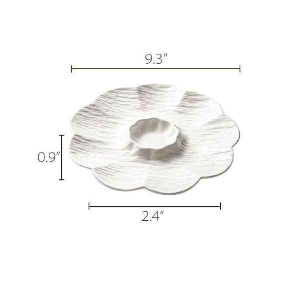 Floral Divided Serving Plate - Ideal for Dumplings and Sushi - Elegant White Ceramic
