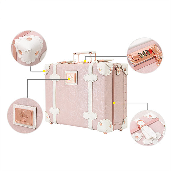 Elegant Vintage Suitcase - Faux Leather - Pink - Green - For Journey