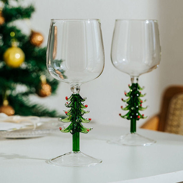 Copa de vino con forma de árbol de Navidad - Artículos festivos - Diseño elegante - Cristalería artesanal
