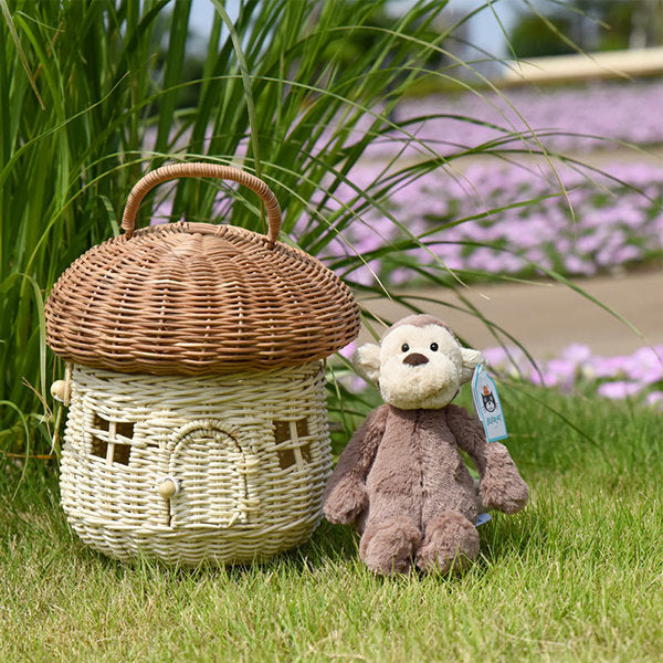 Whimsical Mushroom Woven Basket - Handcrafted - Versatile Storage - Rattan