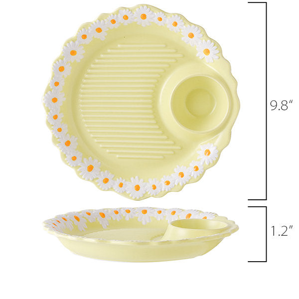 Daisy Ceramic Dumpling Plate - Charming White and Yellow - Elegant Serving