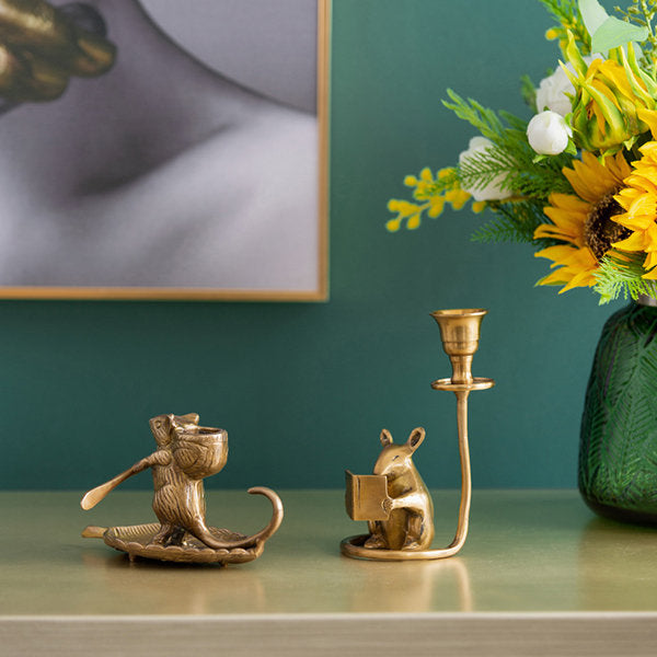 Vintage Brass Mouse Candle Holder - Whimsical Motif
