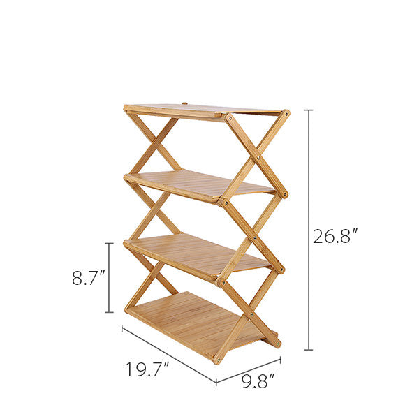 Foldable Four-Tier Bamboo Storage Rack - Outdoor Camping - Versatile Organizer