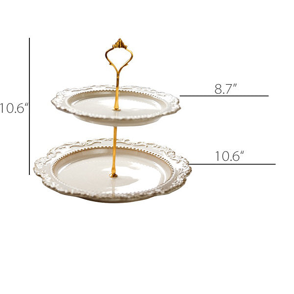 Elegant Two-Tier Ceramic Dessert Stand - Wedding and Gathering - Lace Detailing