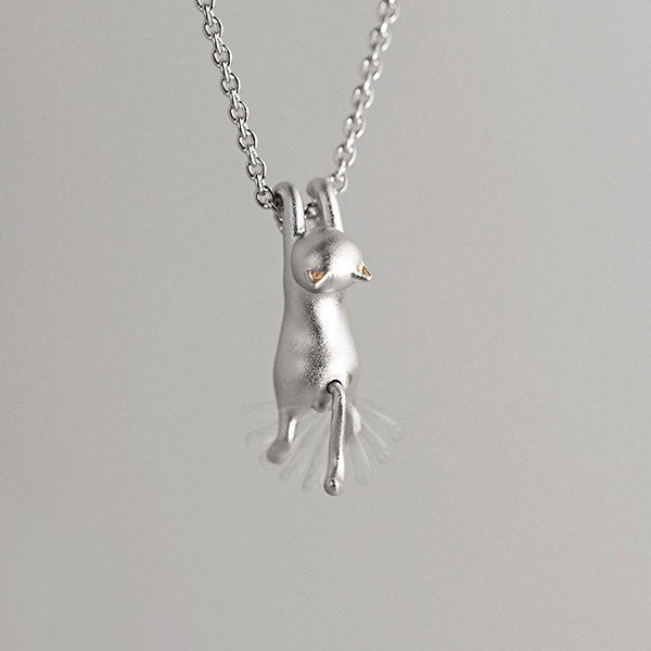 Silver Cat Pendant Necklace - Cat Lovers Jewelry - Playful Gifts - Elegant and Fun