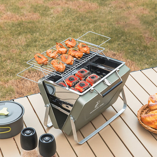 Portable Folding Barbecue Grill - Stainless Steel - Beige - Green - For Camping and Picnic