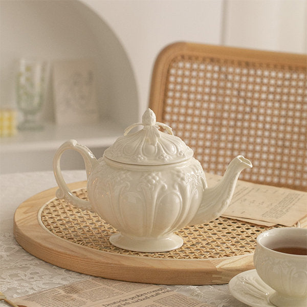Elegant Vintage Tea Set - Ceramic - Timeless Elegance - Embossed Floral