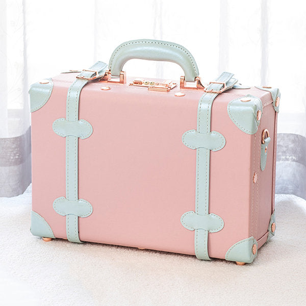 Elegant Vintage Suitcase - Faux Leather - Pink - Green - For Journey