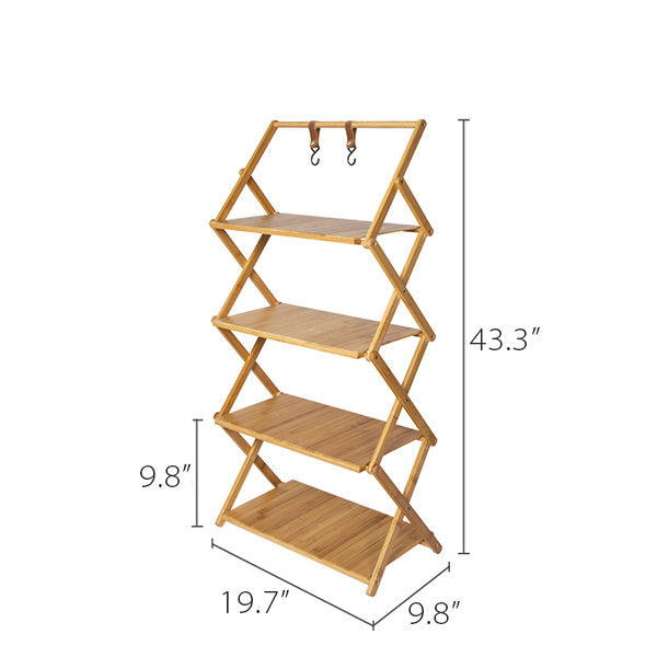 Foldable Four-Tier Bamboo Storage Rack - Outdoor Camping - Versatile Organizer