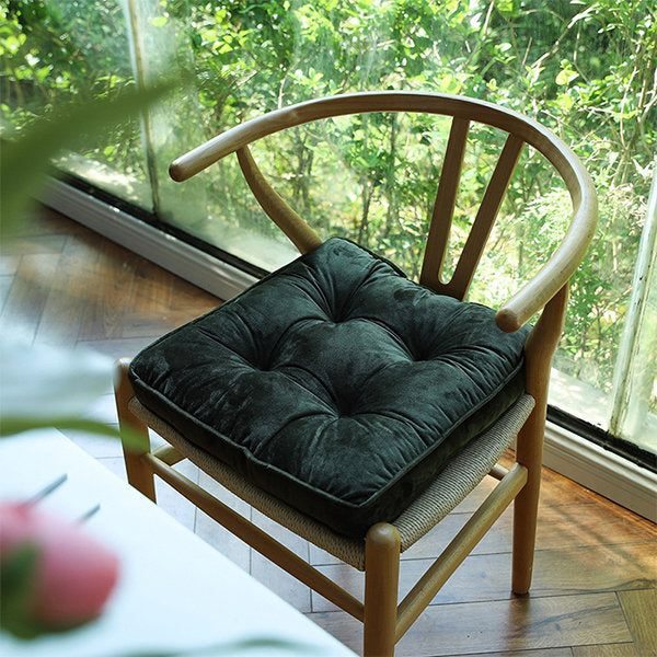 Retro Square Seat Cushions - Luxurious Velvet - Classic and Comfort - Green