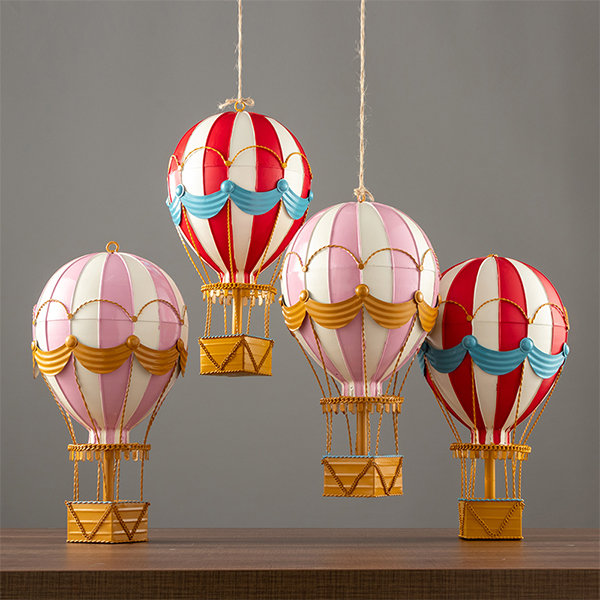 Iron Hot Air Balloon Ornaments - Elegant Decor in Pink and Red - Nostalgic Theme