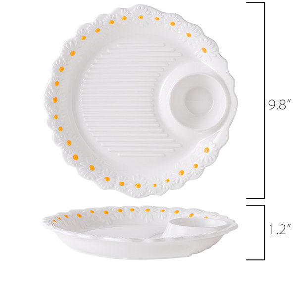 Daisy Ceramic Dumpling Plate - Charming White and Yellow - Elegant Serving